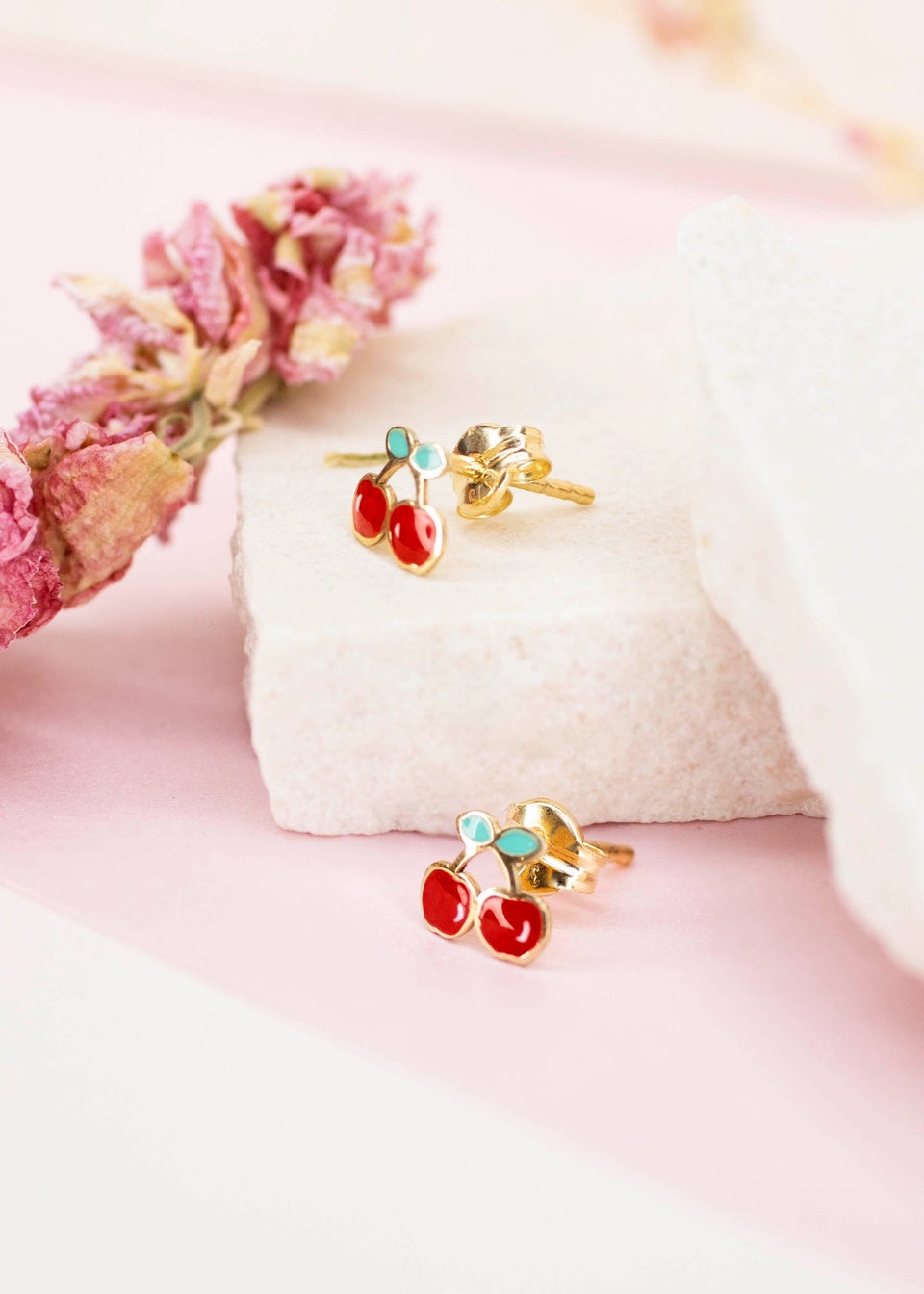 Golden Moments 9ct Yellow Gold Enamel Cherries Stud Earrings