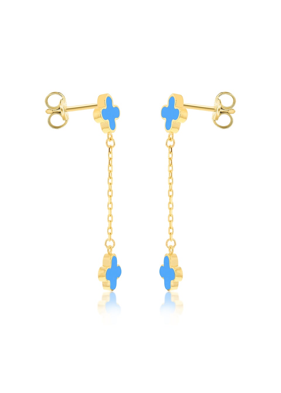 Golden Moments 9ct Yellow Gold  Turquoise Clover Petals Drop Stud Earrings