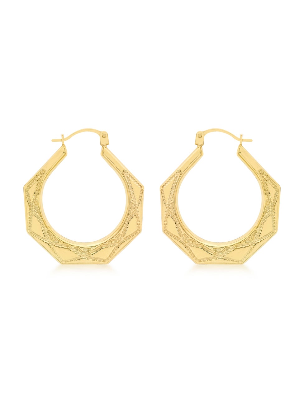 Golden Moments 9ct Yellow Gold Patterned Creole Earrings