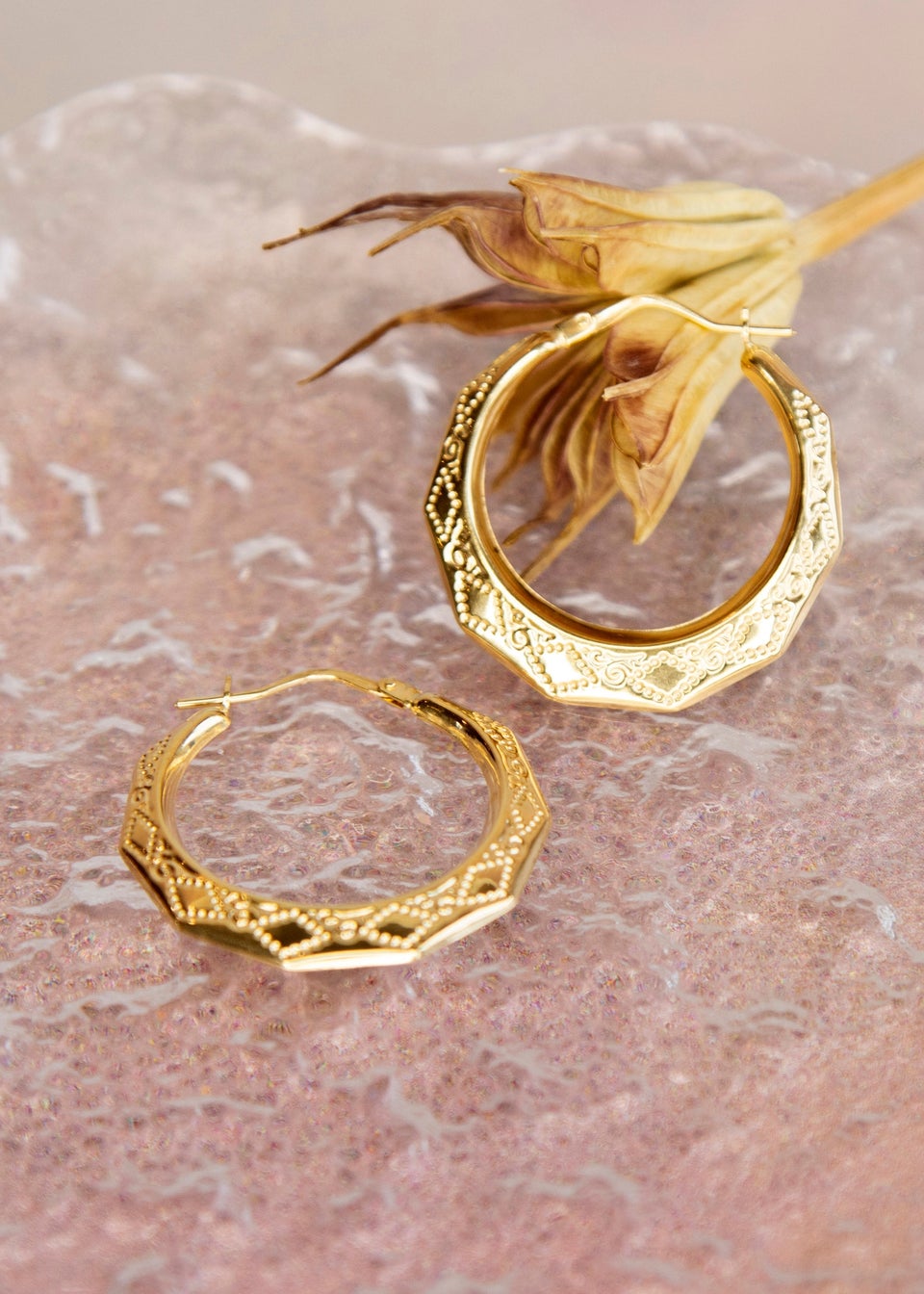 Golden Moments 9ct Yellow Gold Patterned Creole Earrings