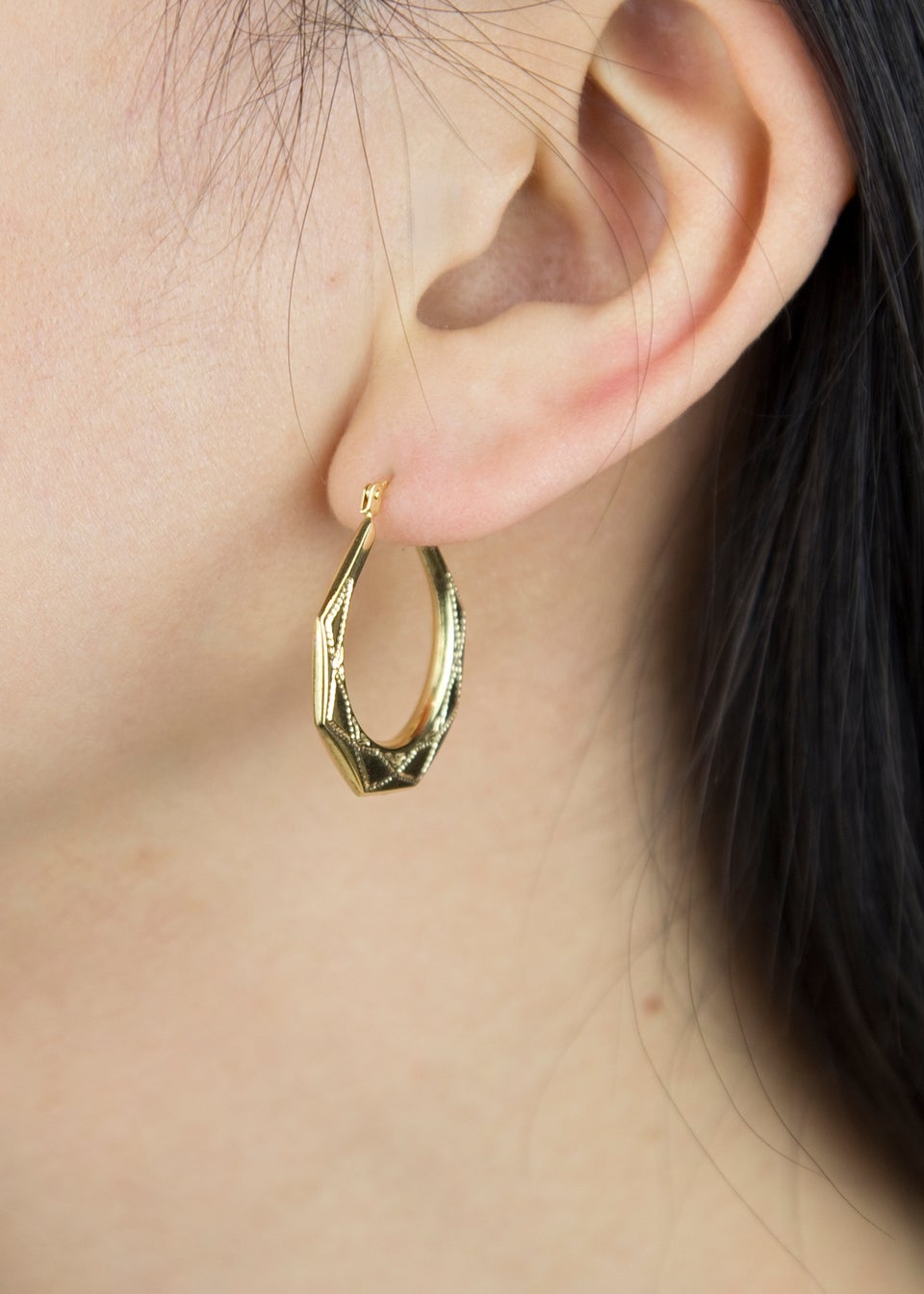 Golden Moments 9ct Yellow Gold Patterned Creole Earrings