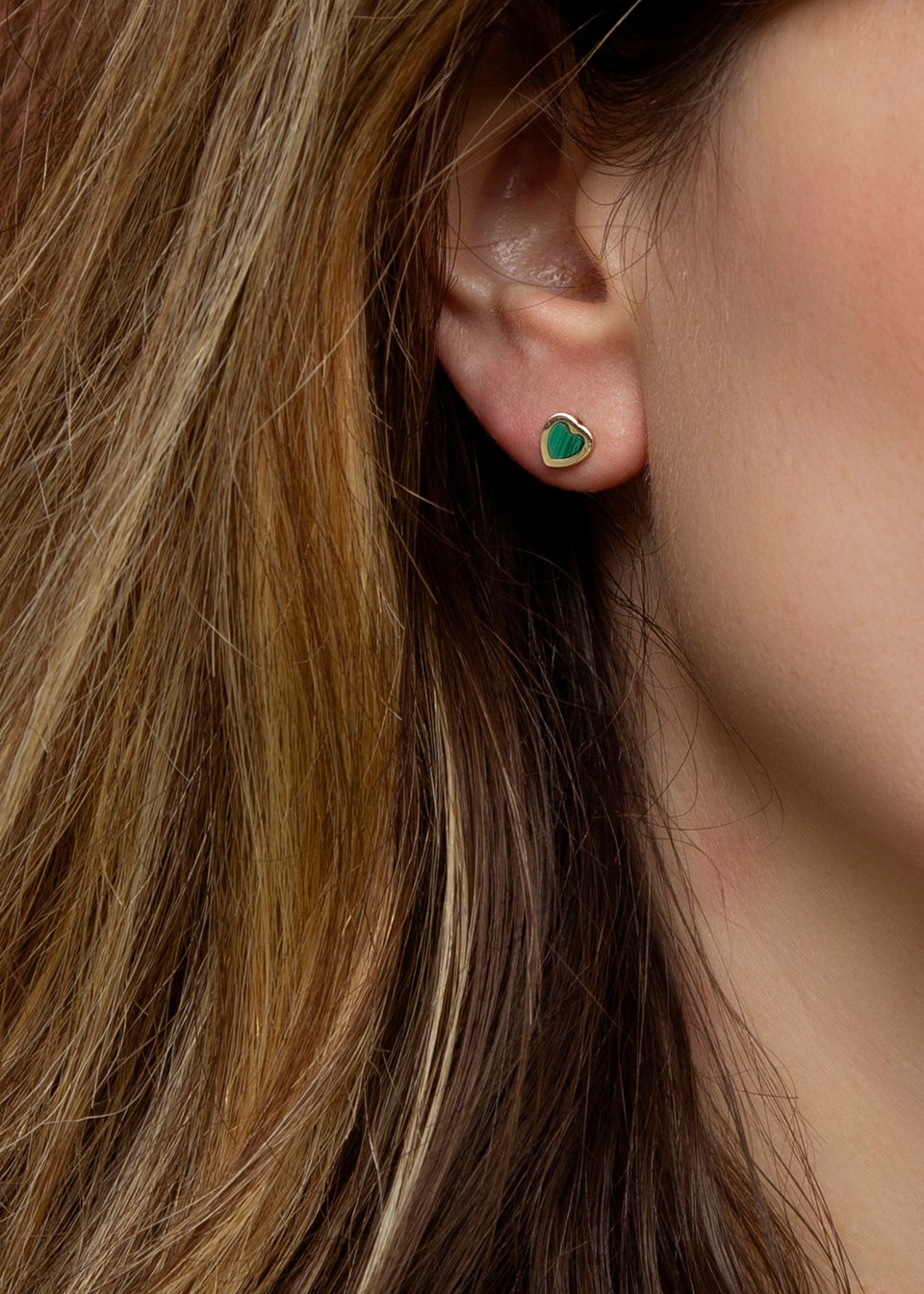 Golden Moments 9ct Yellow Gold Green Heart Stud Earring
