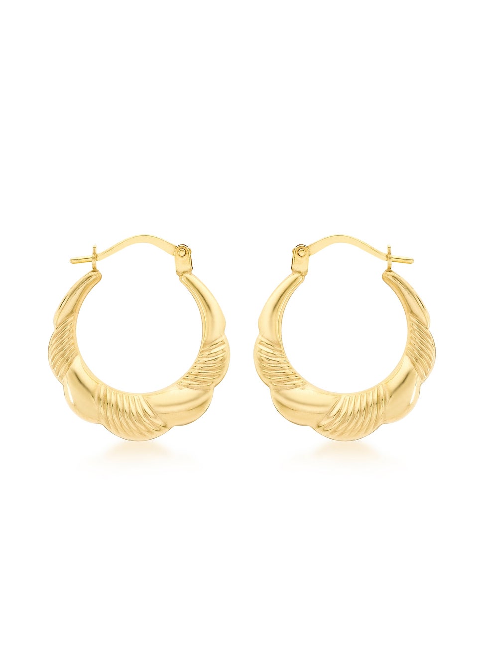 Golden Moments 9ct Yellow Gold Patterned Scallop Edge Creole Earrings