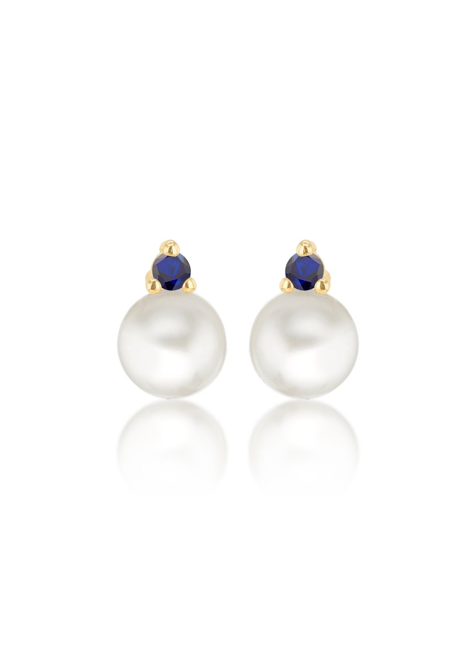 Golden Moments 9ct Yellow Gold Fresh Water Pearls with Round Blue CZ Stud Earrings