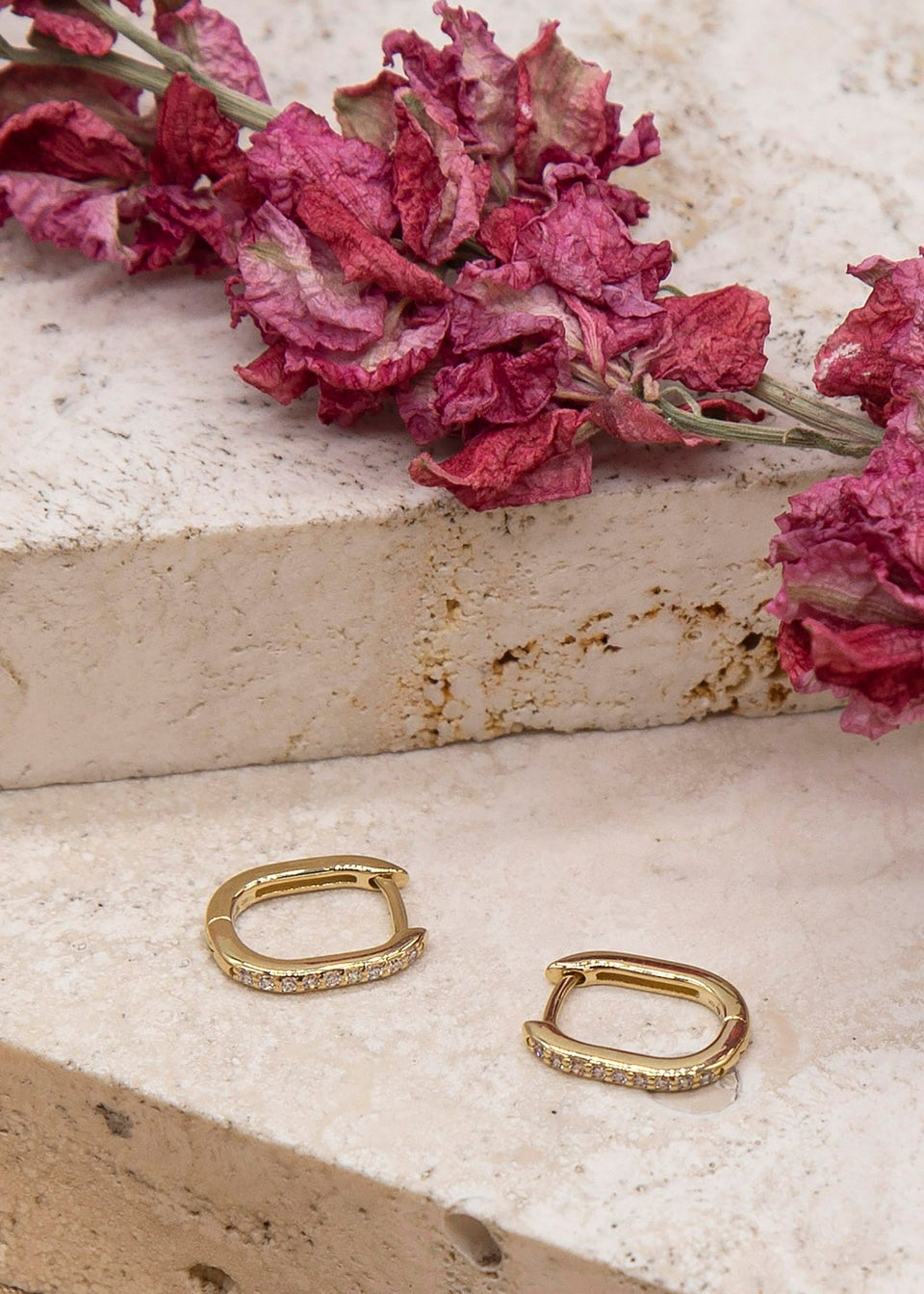 Golden Moments 9ct Yellow Gold CZ Rectangular Hoop Creole Earrings