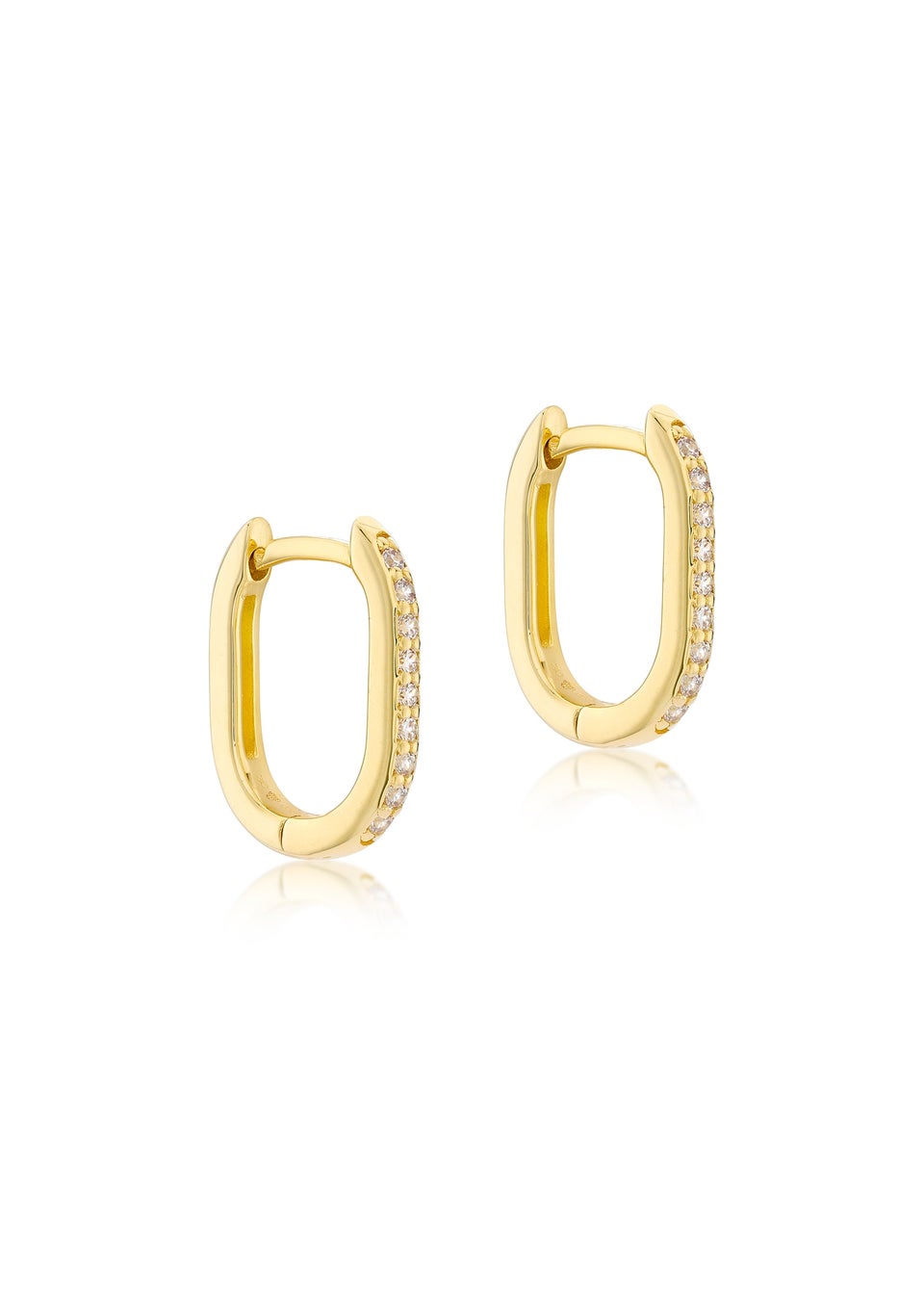 Golden Moments 9ct Yellow Gold CZ Rectangular Hoop Creole Earrings