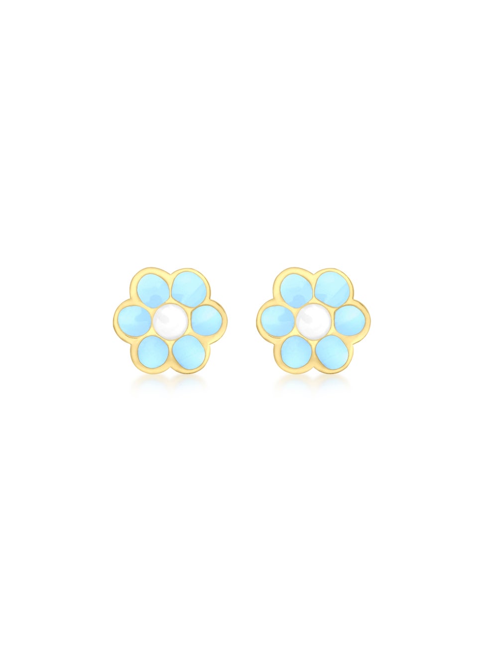 Golden Moments 9ct Yellow Gold Blue Enamel Flower Stud Earrings