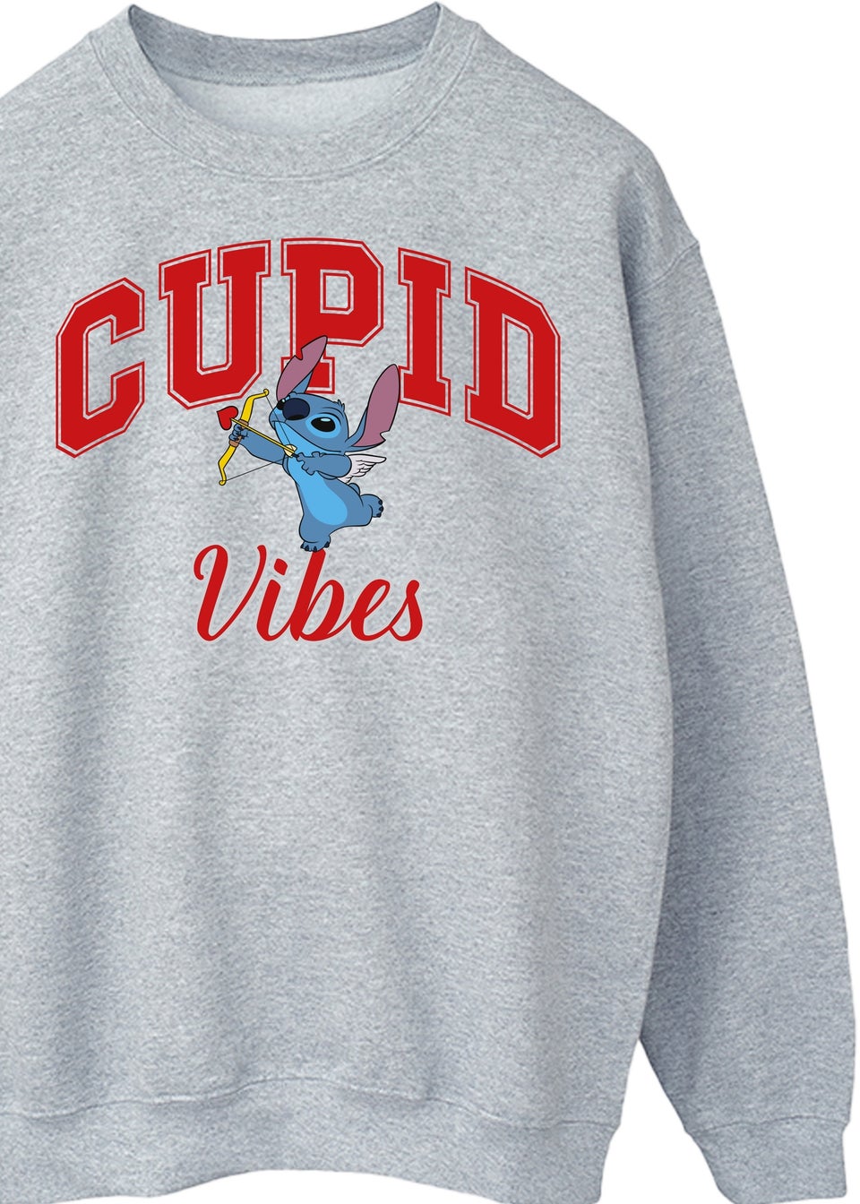 Disney Lilo & Stitch Cupid Vibes Women Heather Grey Sweatshirt