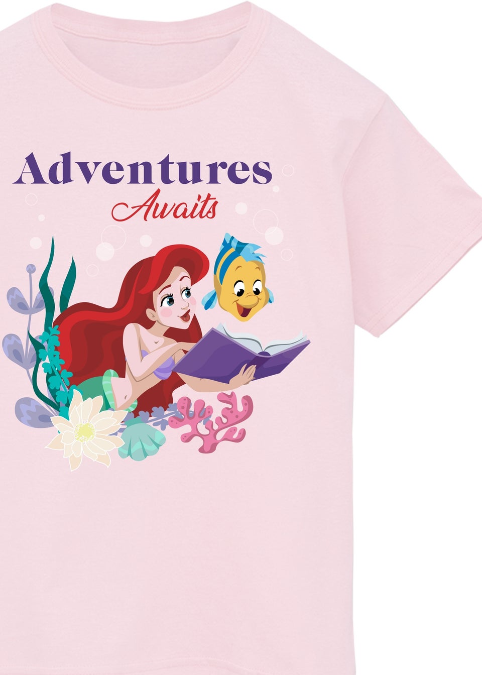 Disney Pink The Little Mermaid Adventures Awaits Kids T-Shirt (3-13 Years)