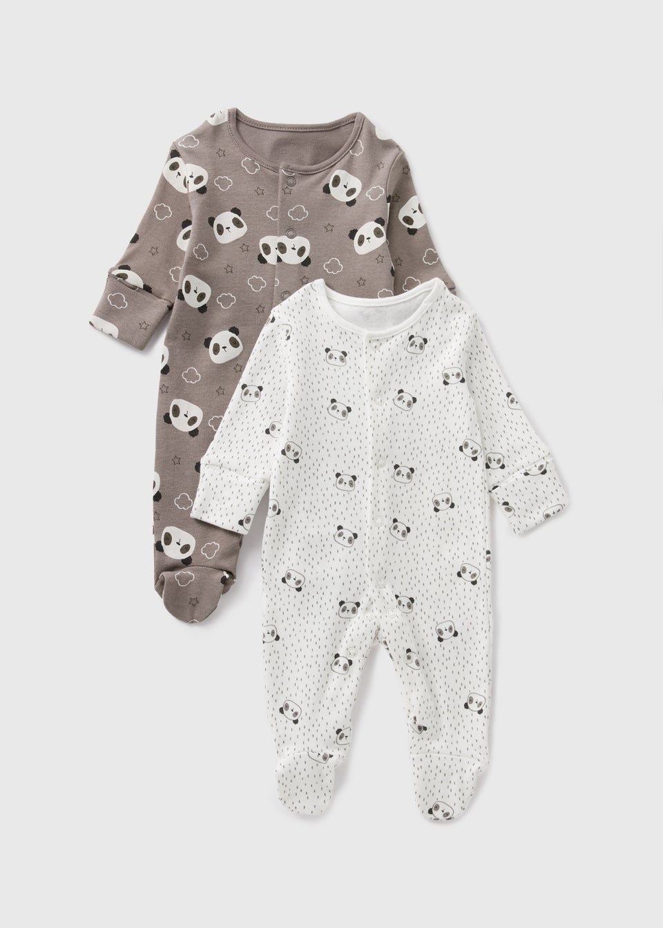 2 Pack Baby Grey Panda Sleepsuits (Newborn-23mths)