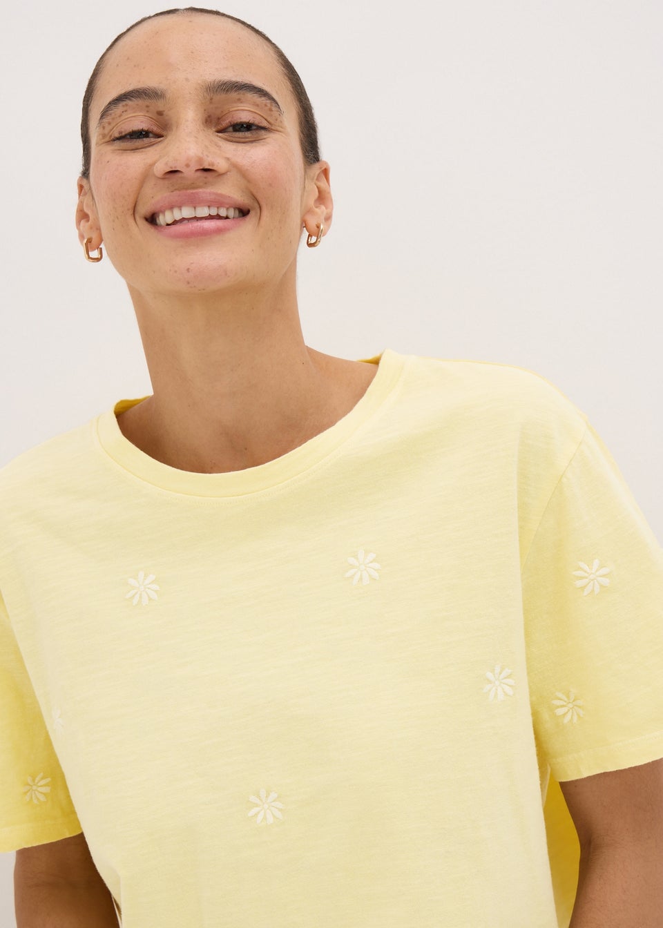 Yellow Embroidered Floral T-Shirt