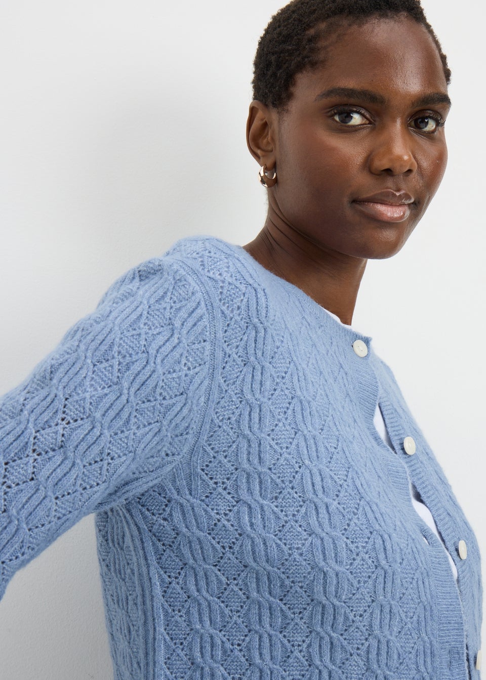 Blue Pointelle Knit Cardigan