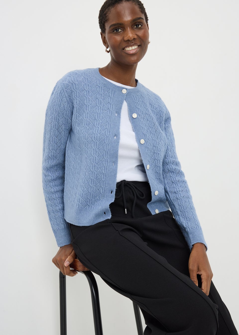 Blue Pointelle Knit Cardigan