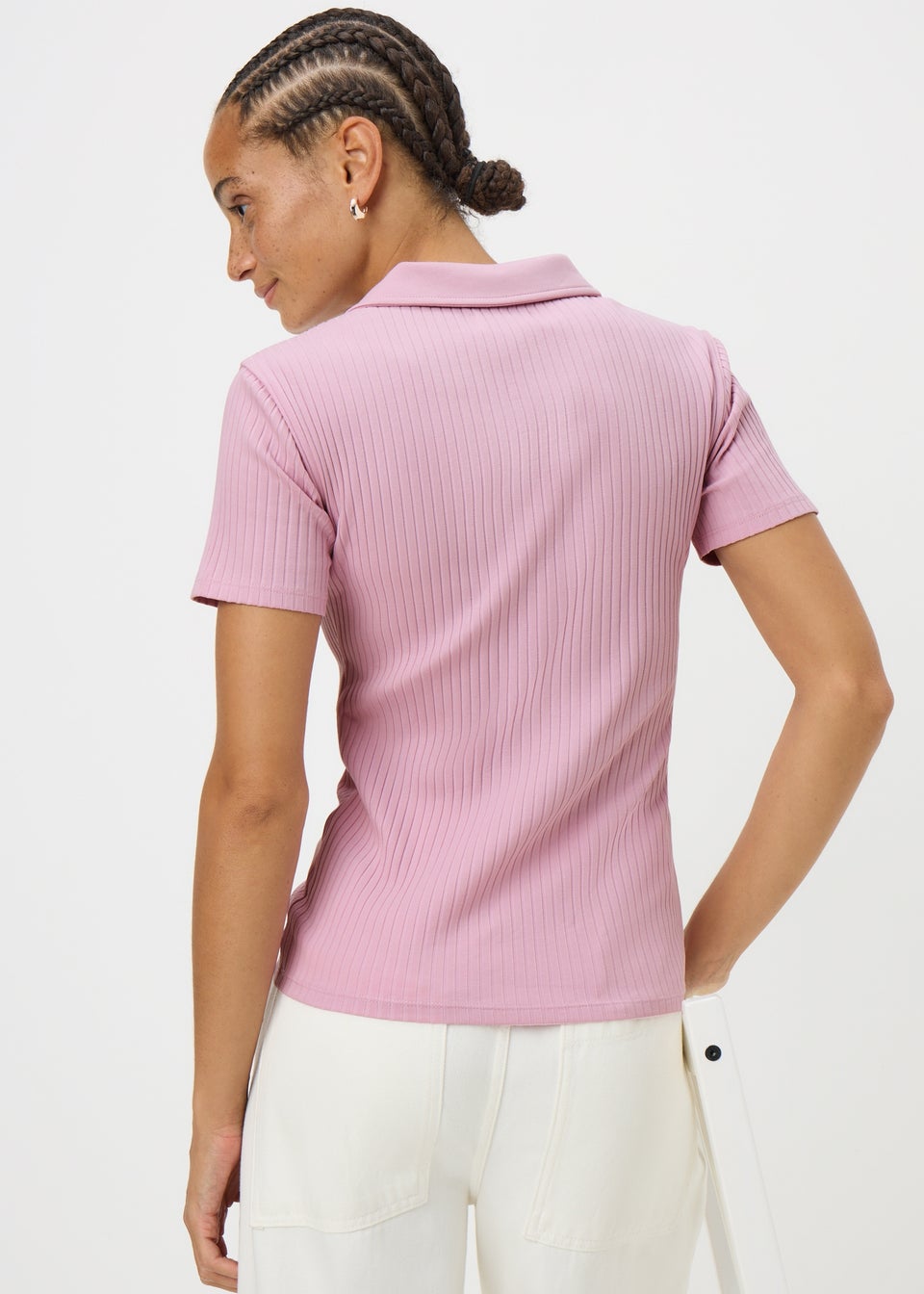 Pink Ribbed Henley Top