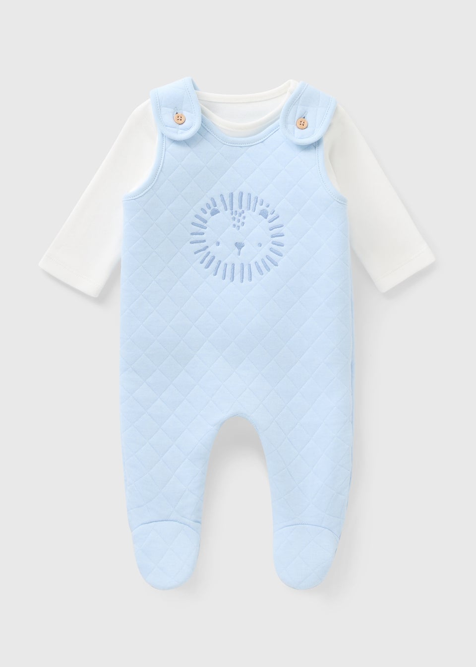 Baby Blue Quilted Lion Dungaree Set (Newborn-18mths)