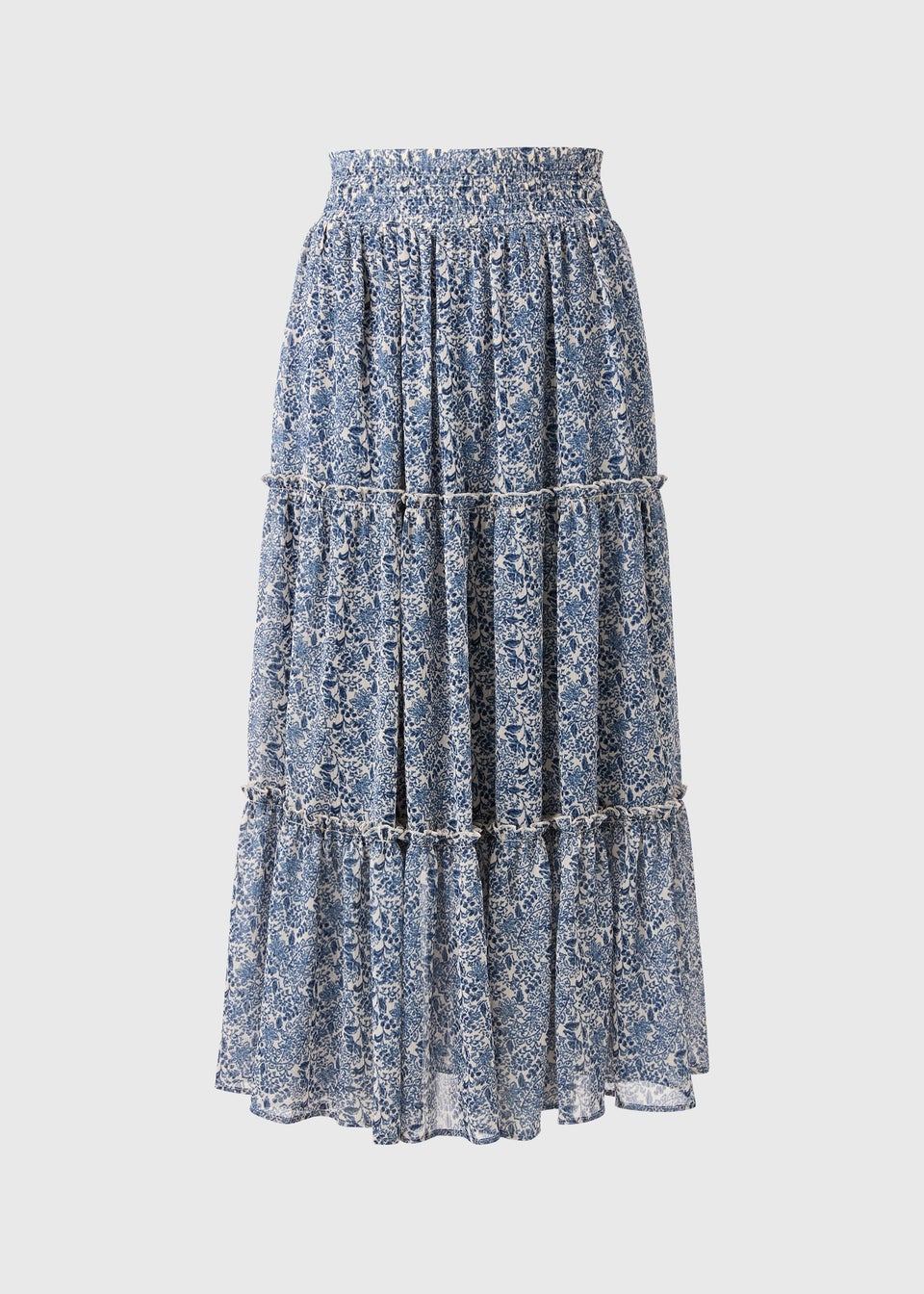 Blue Floral Tiered Maxi Skirt