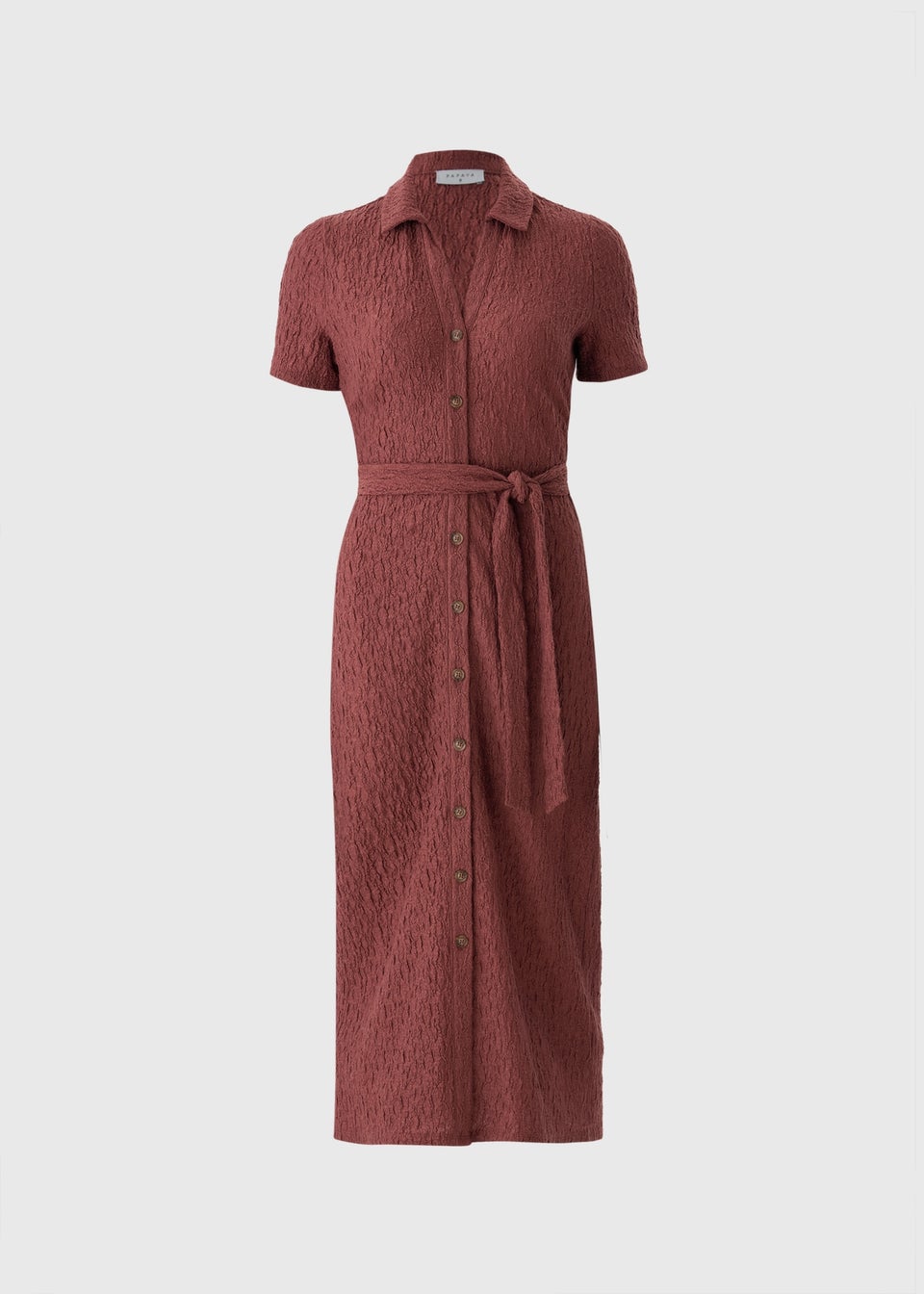 Dark Pink Textured Shirt Midi Dress