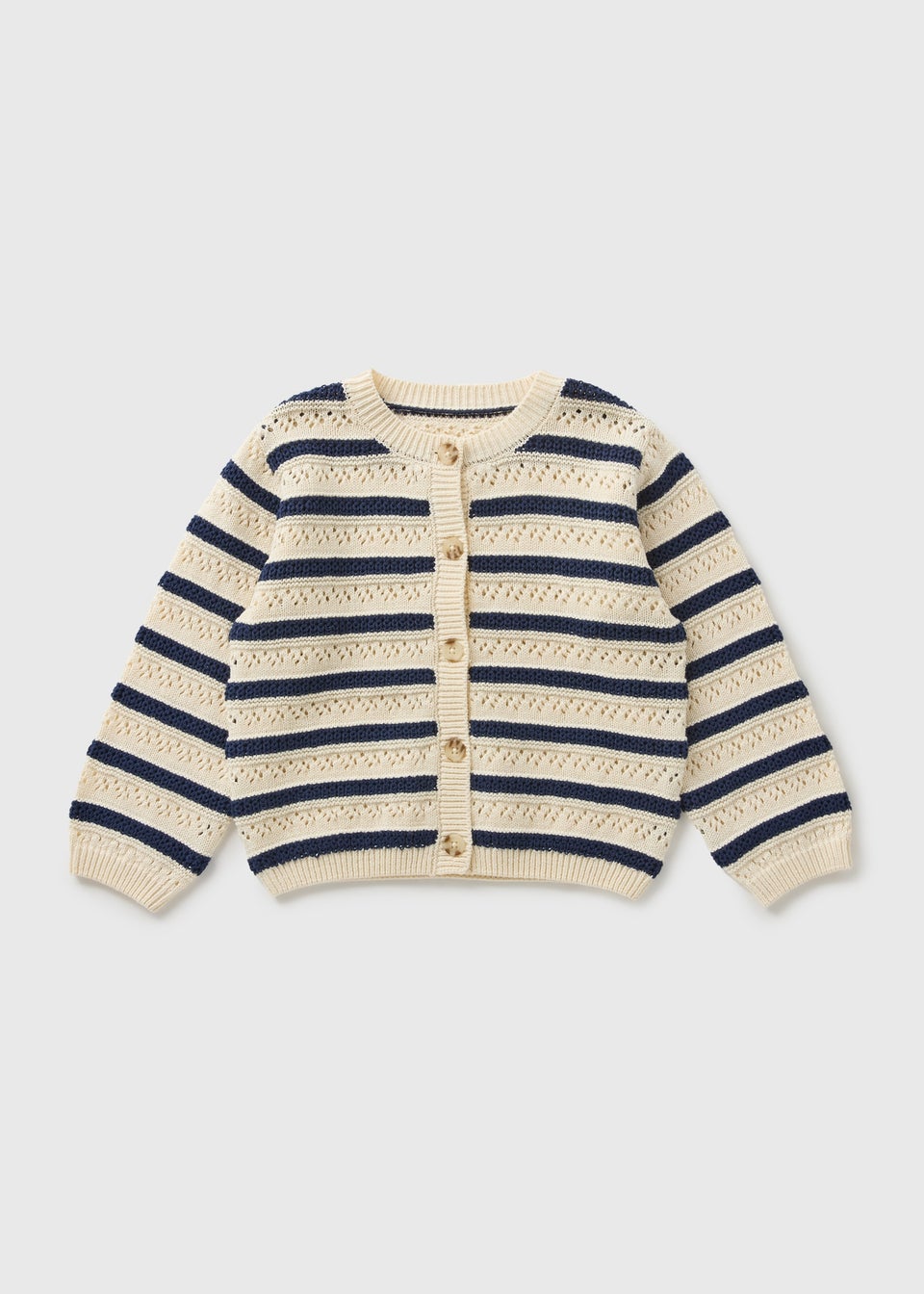Girls Navy Stripe Pointelle Cardigan (1-7yrs)
