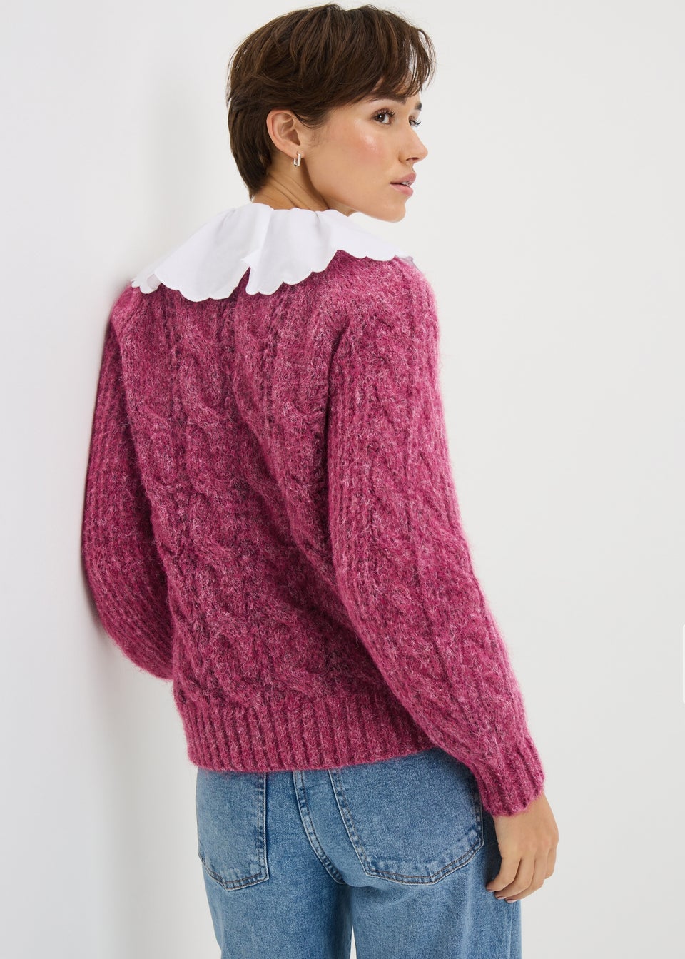 Raspberry Cable Knit Jumper