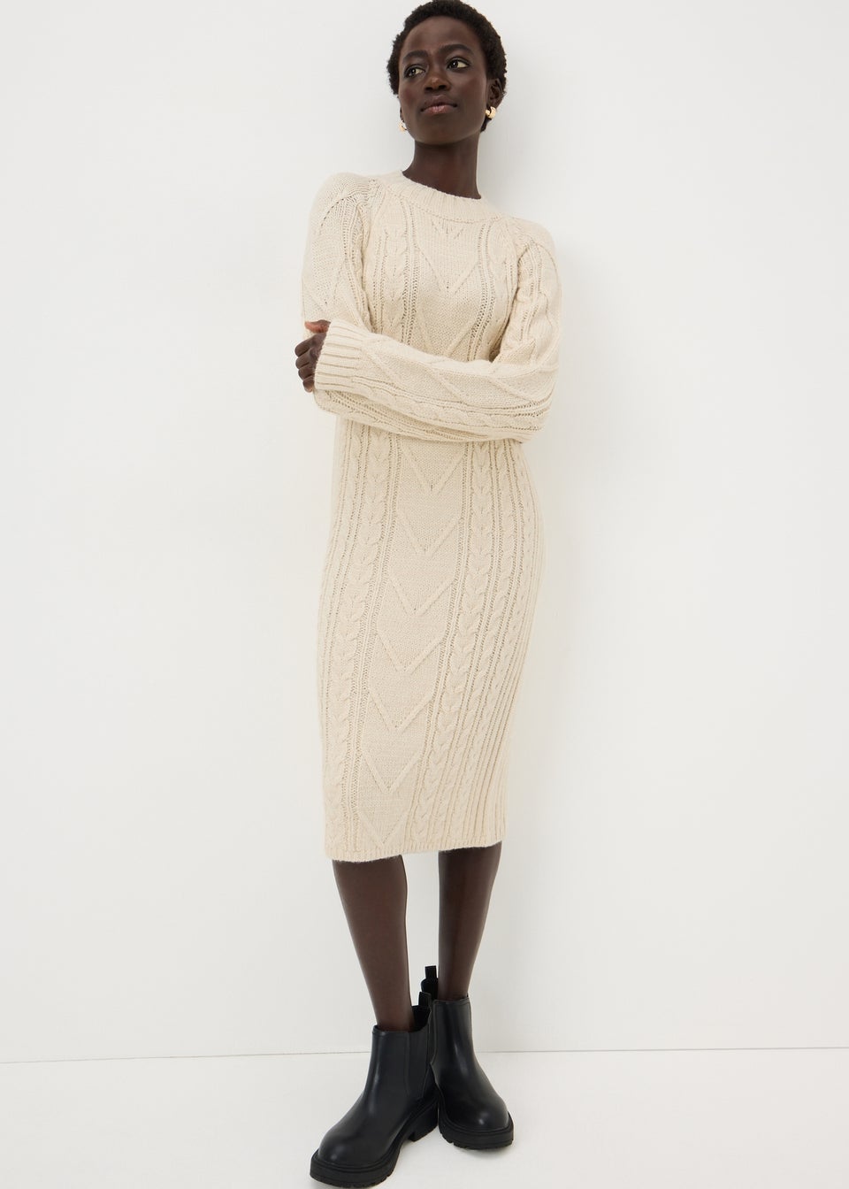Cream Maxi Knitted Cable Dress