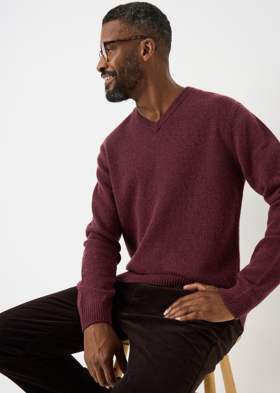 Burgundy Long Sleeve V-Neck Jumper
