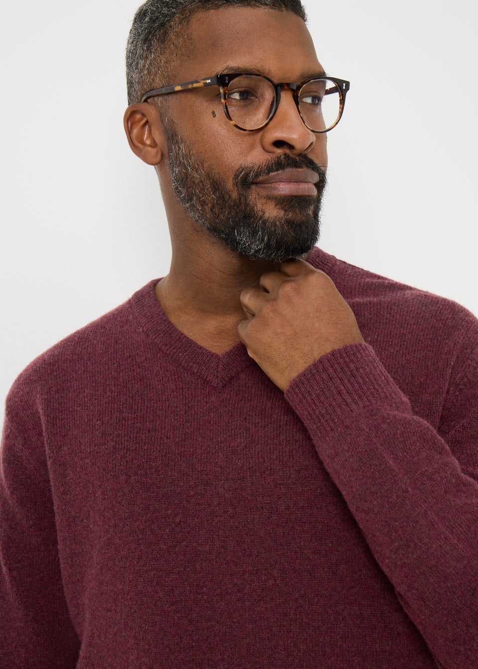 Burgundy Long Sleeve V-Neck Jumper