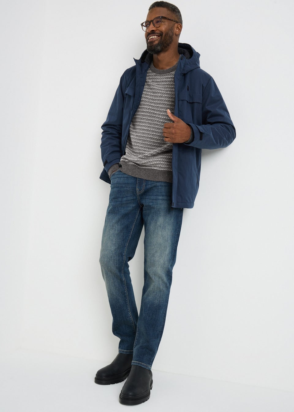 Grey Crew Neck Patterned Jumper