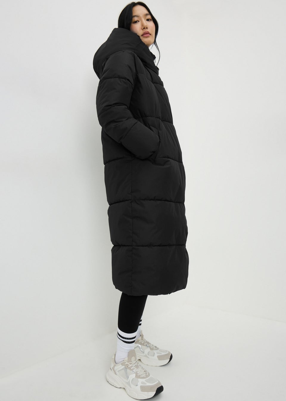 Black Long Wrap Padded Coat