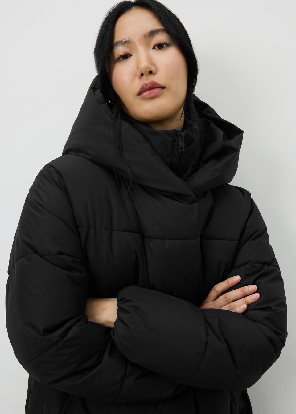 Black Long Wrap Padded Coat