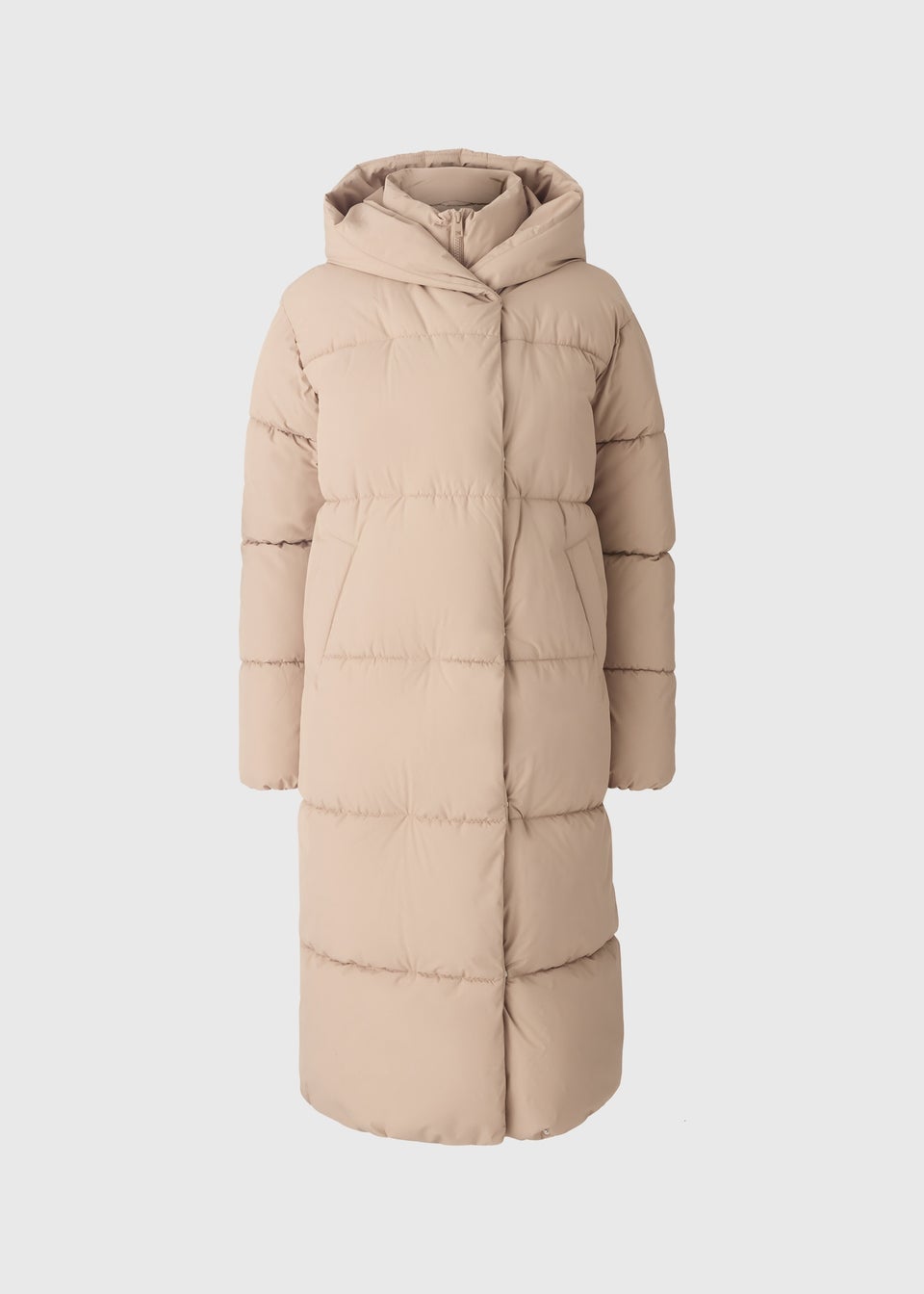 Beige Padded Long Wrap Coat