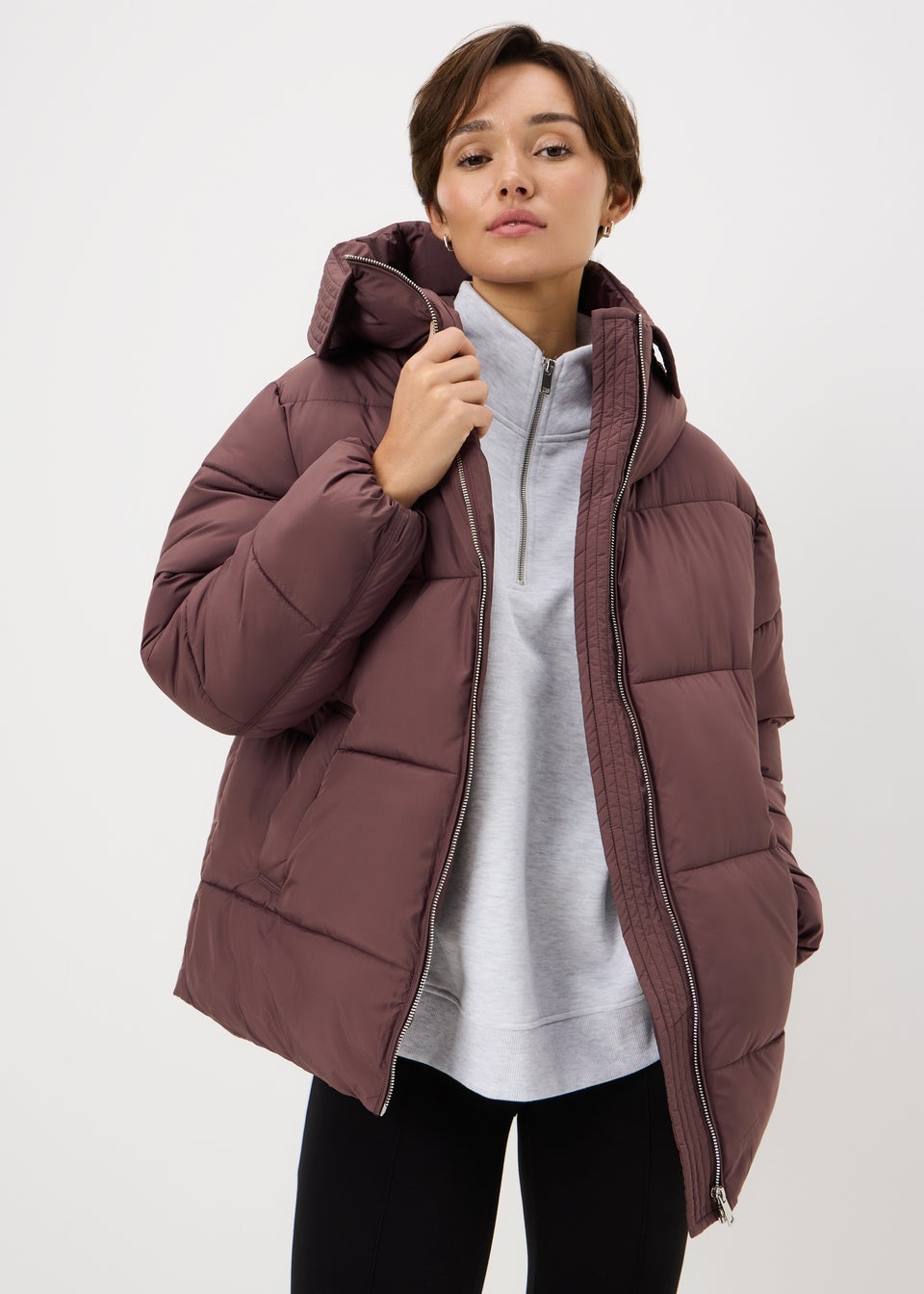 Burgundy Padded Mid Length Coat