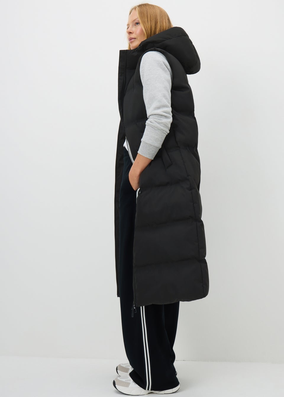 Black Long Padded Gilet