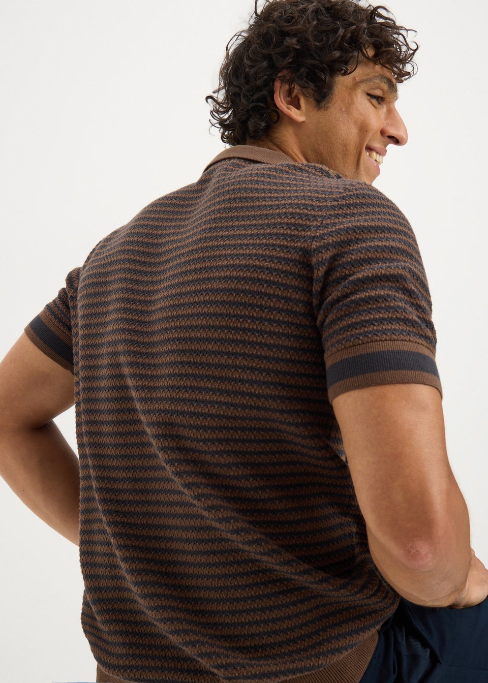 Brown Stripe Knitted Polo Shirt