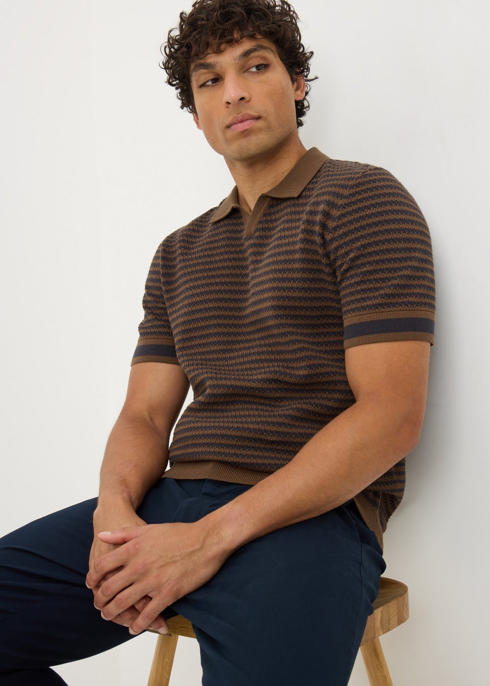 Brown Stripe Knitted Polo Shirt