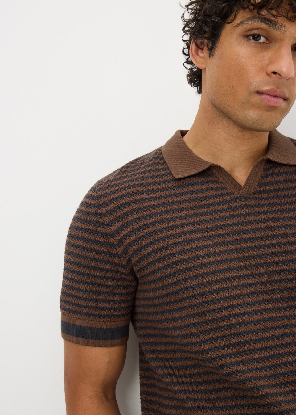 Brown Stripe Knitted Polo Shirt