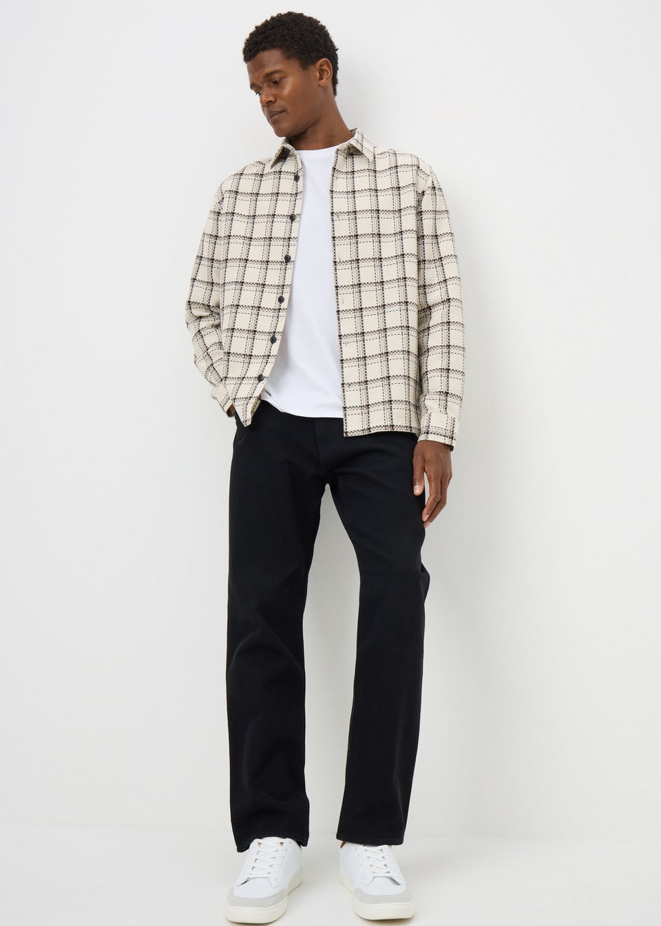 Ecru Check Textured Shacket