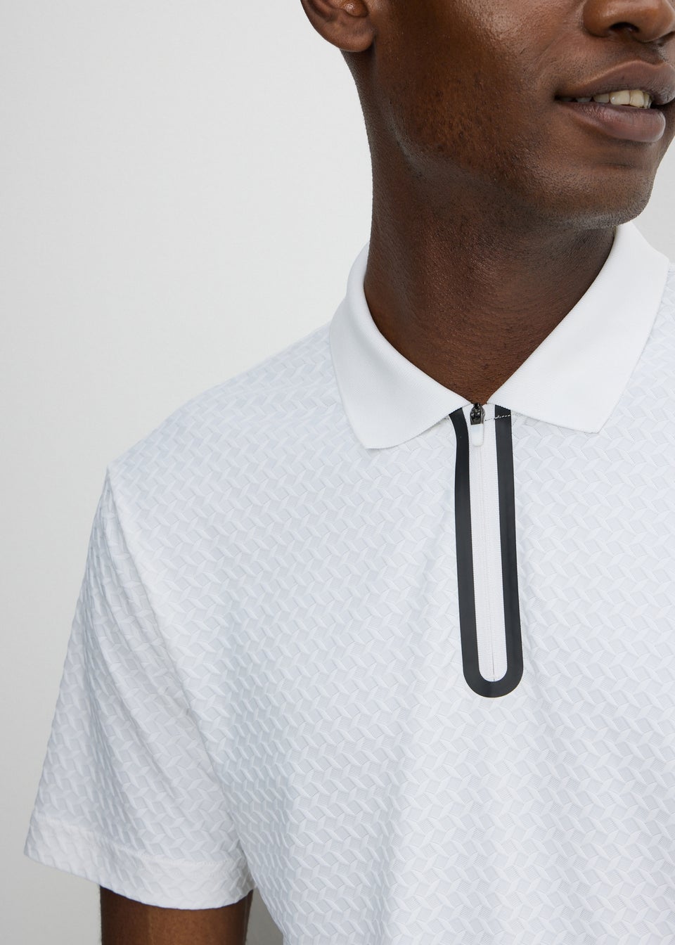 Souluxe White Printed 1/4 Zip Golf Polo Top