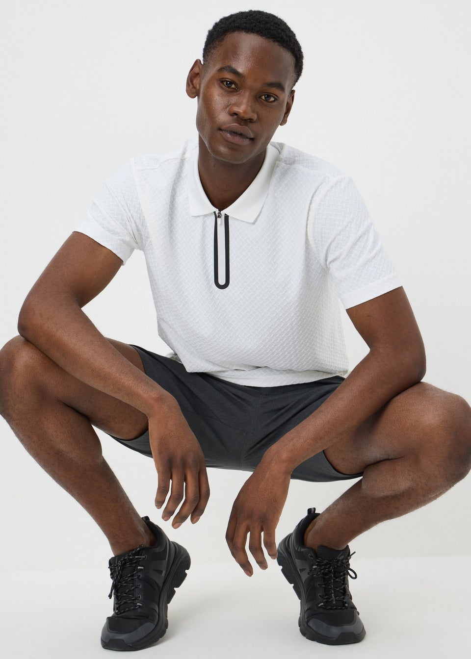 Souluxe White Printed 1/4 Zip Golf Polo Top