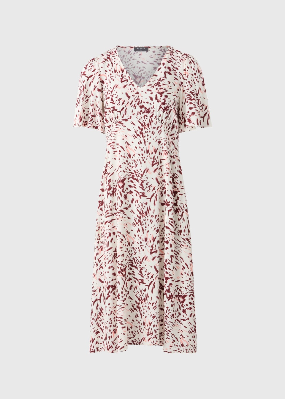 Burgundy Spot Print V Neck Midi Dress