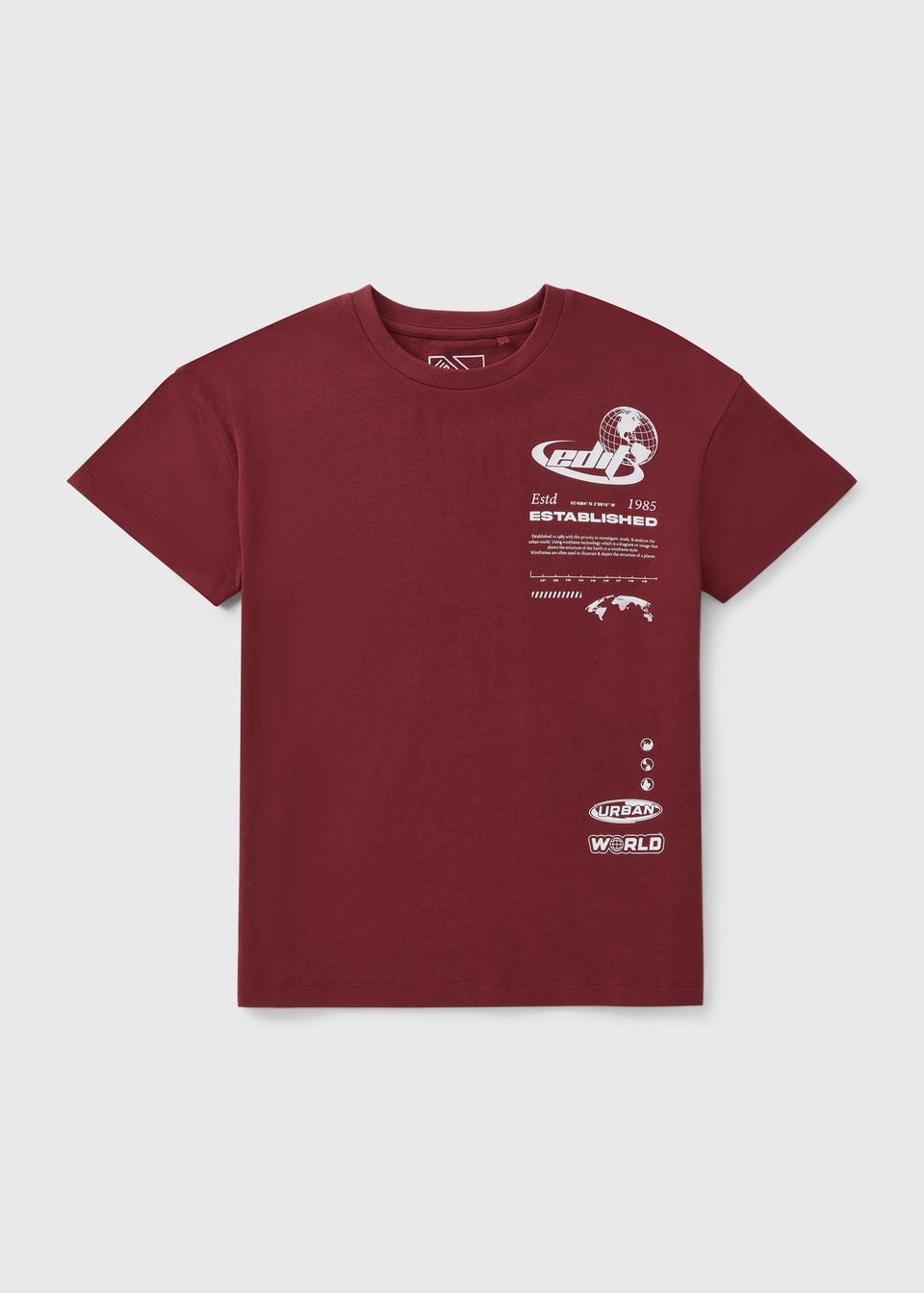 Boys Burgundy World T-Shirt (7-15yrs)
