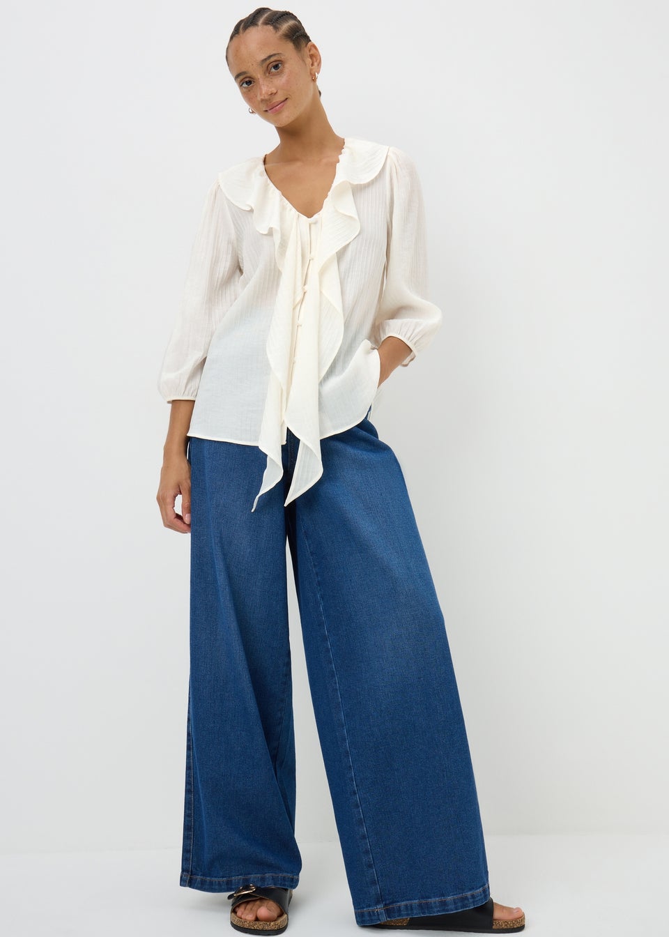 White Frill Tie Neck Blouse