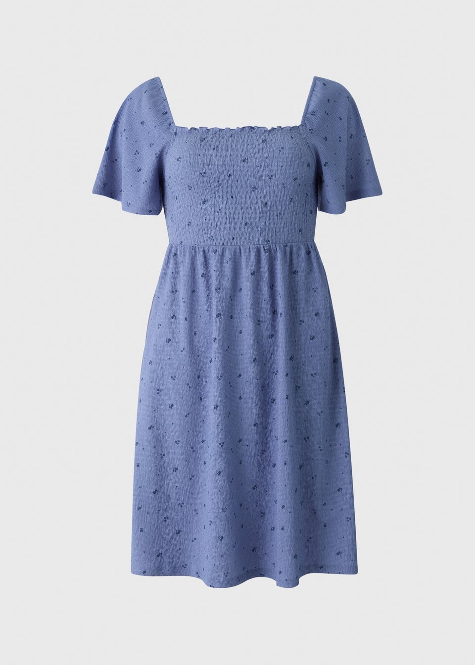 Blue Ditsy Floral Shirred Mini Dress