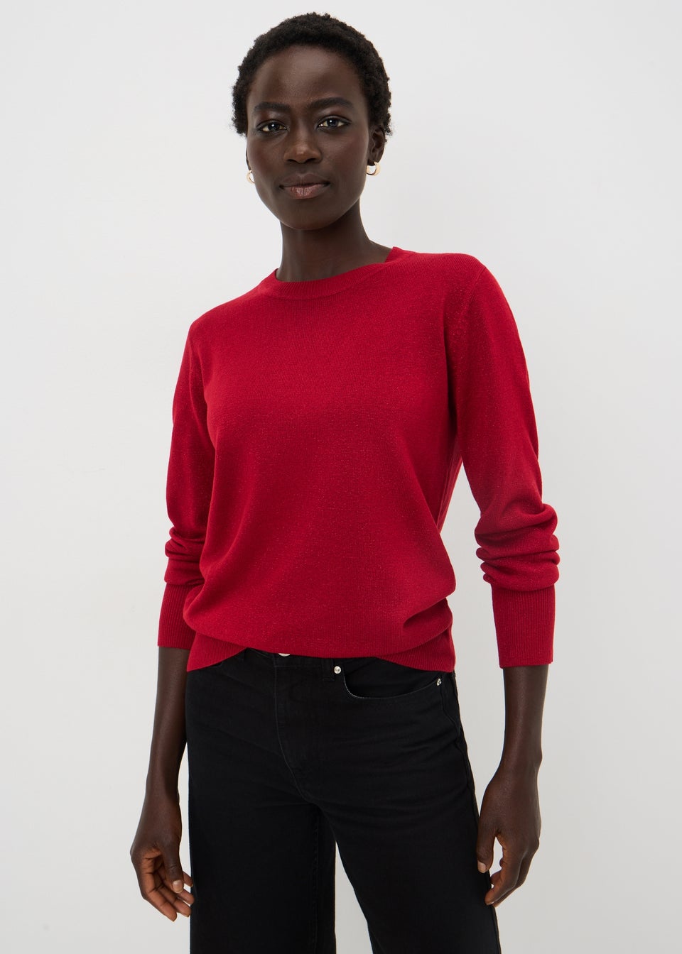 Red Super Soft Lurex Crew Neck Jumper