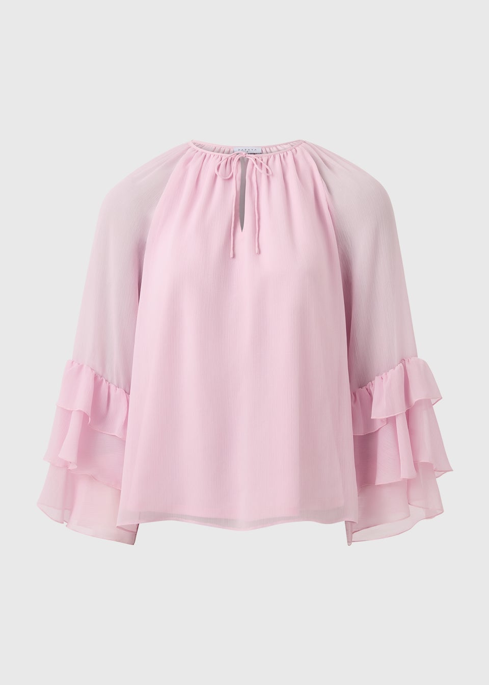 Pink Frill Sleeve Tie Neck Blouse