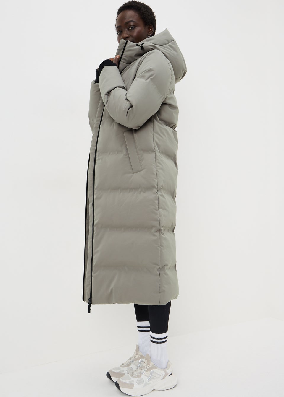 Grey Longline Waterproof Padded Coat