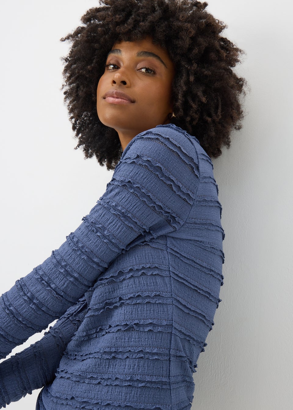 Navy Textured Long Sleeve Top