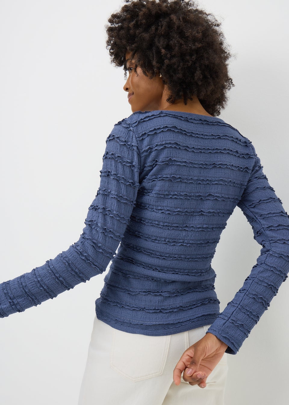 Navy Textured Long Sleeve Top