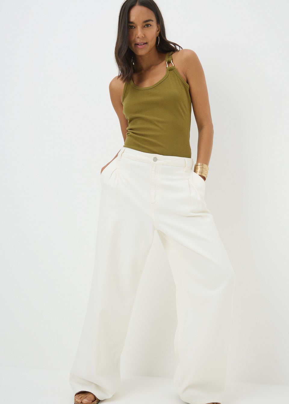 Green Ribbed Gold Hardware Detail Vest