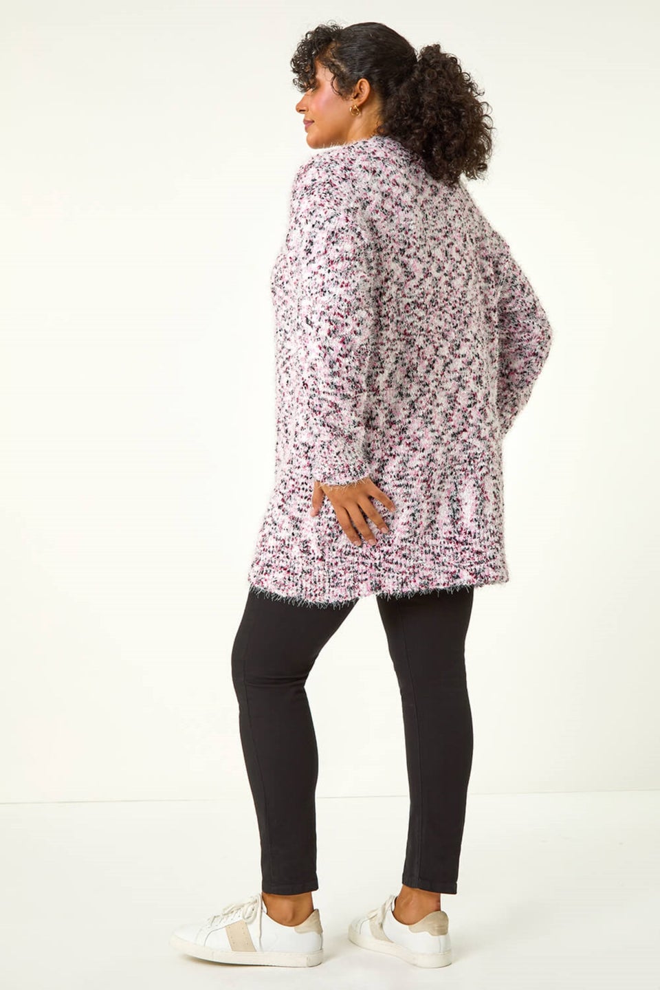 Roman Pink Curve Fluffy Textured Cardigan