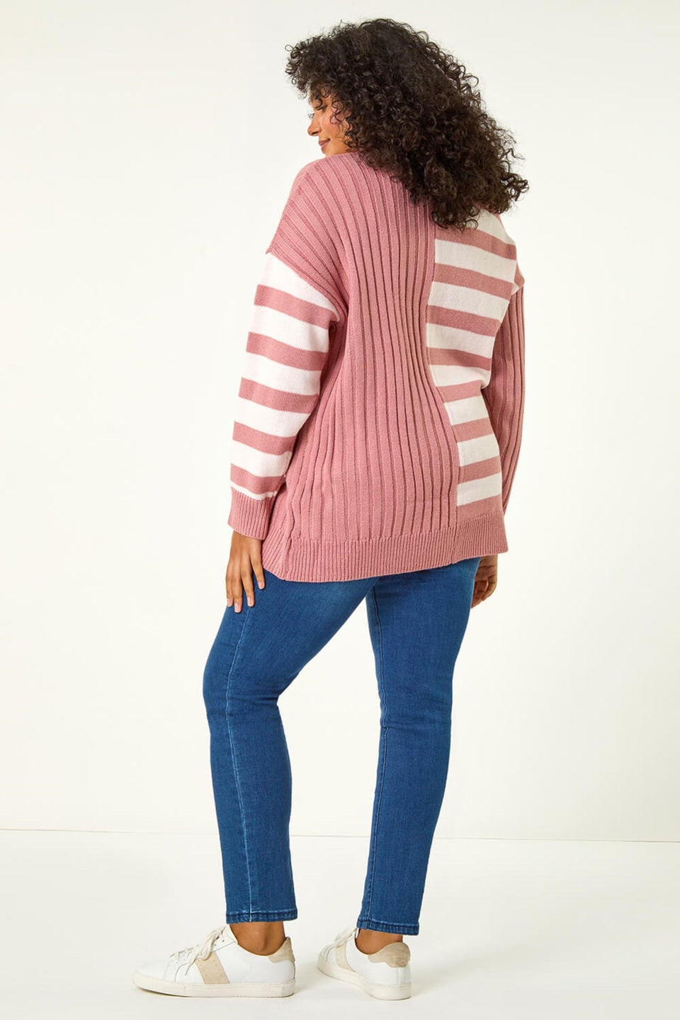 Roman Pink Curve Contrast Stripe High Neck Jumper